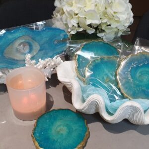 Turquoise and gold coaster set